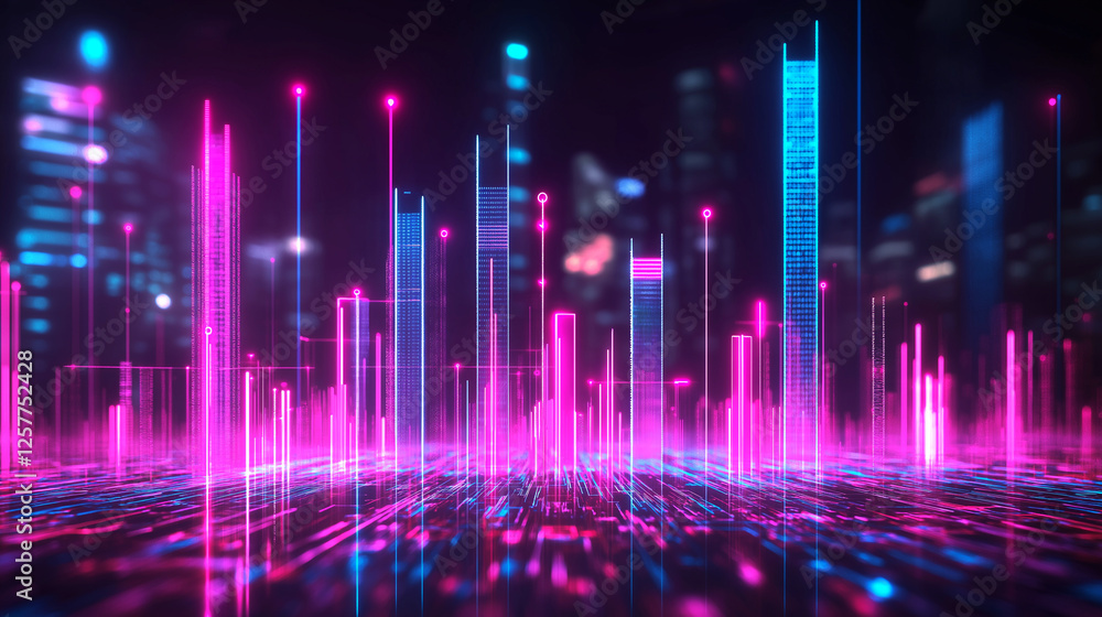 Futuristic neon digital cityscape with glowing skyscrapers perfect for technology, cyberpunk, and smart city concepts Futuristic neon digital cityscape with glowing skyscrapers perfect for technology, cyberpunk, and smart city concepts