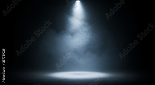 Dramatic Spotlight: Ethereal Beam in Dark, Moody Atmosphere - Stage Lighting, Fog Effects, and Theatrical Background photo