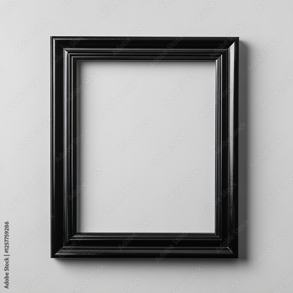 Blank black frame ready for artwork display on neutral background in a modern setting with subtle lighting. Generative AI Blank black frame ready for artwork display on neutral background in a modern setting with subtle lighting. Generative AI