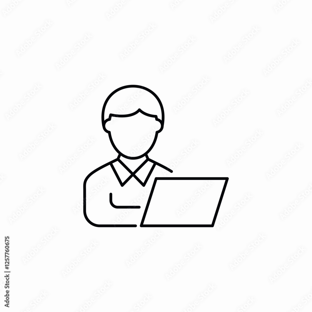 Person working laptop computer icon vector sign Person working laptop computer icon vector sign