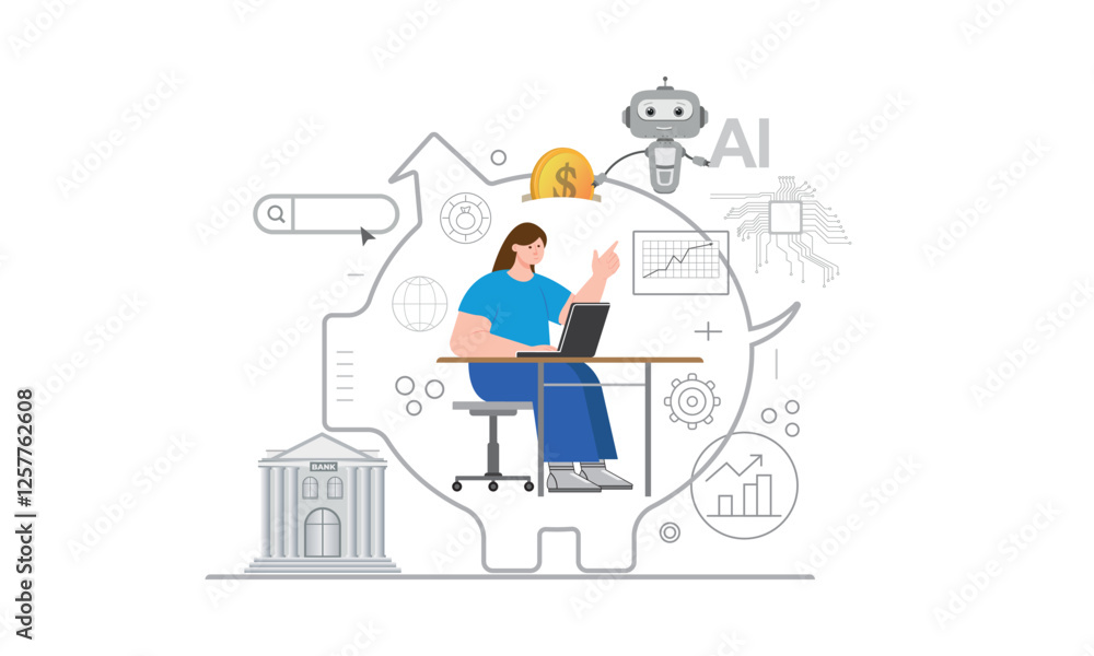 AI, a chatbot. A person is working on a computer.
Artificial intelligence technologies for doing business, online communication, work, saving money, piggy bank AI, a chatbot. A person is working on a computer.
Artificial intelligence technologies for doing business, online communication, work, saving money, piggy bank
