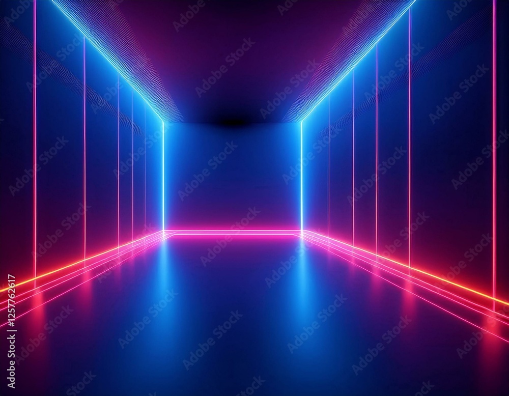 3d render, red blue neon light, abstract background with glowing lines, cyber space in virtual reality, night club room interior, fashion podium or stage, empty corridor in ultraviolet spectrum 3d render, red blue neon light, abstract background with glowing lines, cyber space in virtual reality, night club room interior, fashion podium or stage, empty corridor in ultraviolet spectrum