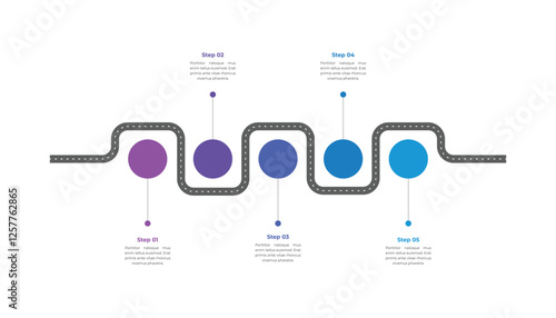 Route map infographic with 5 steps or process.