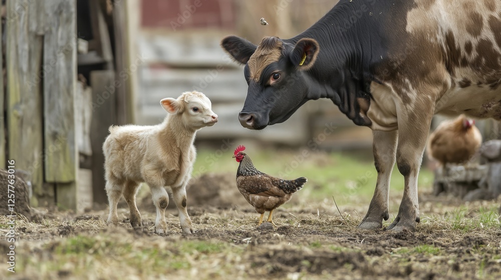 Obraz premium Farm Animals in a Peaceful Rural Scene
