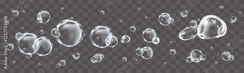 Soap Bubbles,Vector Collection Realistic Clear foam bubbles on transparent background. Vector flying set Air foam bath bubbles