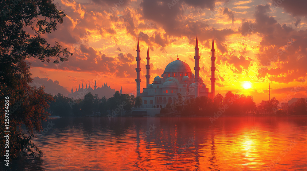 Obraz premium High Towering Mosque at the Sunset