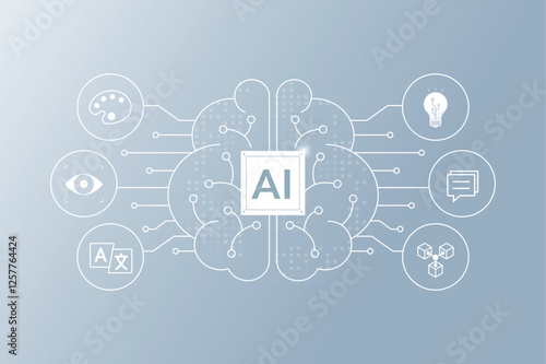 Generative AI concept, Artificial intelligence AI brain. Technology related to artificial intelligence, idea, content generator illustration.