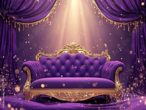 Royalthemed purple and gold backdrop with soft glowing bokeh, perfect for premium event invitations photo