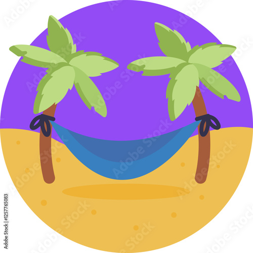 A hammock swaying gently between two palm trees, symbolizing relaxation and island leisure.