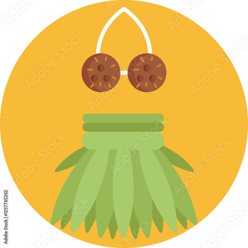 Hawaiian dance outfit with a grass skirt and cocos top, representing the vibrant spirit of Hawaiian culture.
