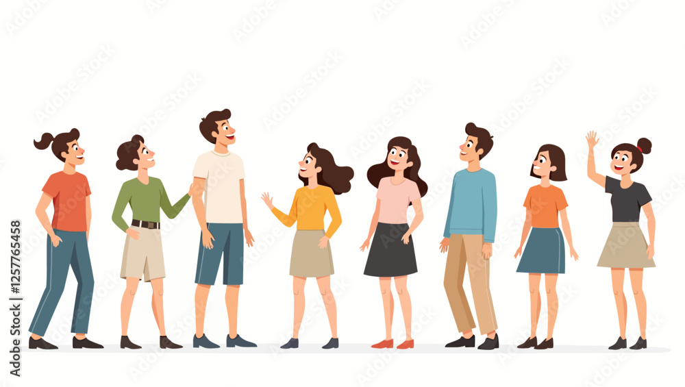 Minimalist illustration of a group of people looking up. Represents curiosity, hope, and future vision. Minimalist illustration of a group of people looking up. Represents curiosity, hope, and future vision.