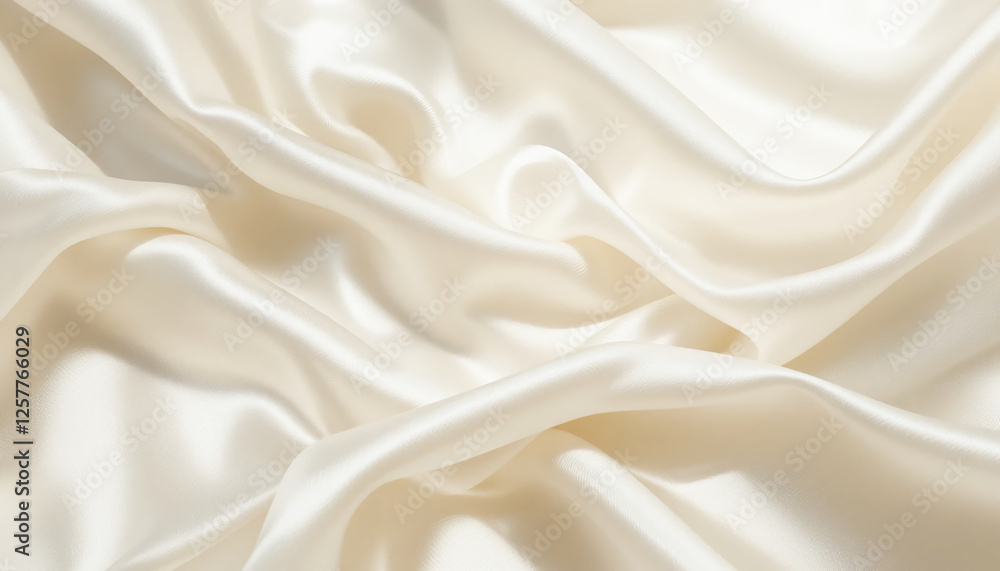 Fototapeta premium Soft ivory silk fabric with gentle draping, creating a dynamic minimalistic look, ideal for elegant product photography.