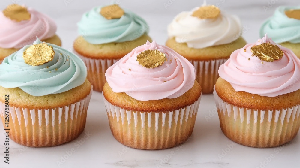 Gluten ingredients and digestive, Colorful cupcakes with pastel frosting and gold accents, perfect for celebrations or dessert tables. Gluten ingredients and digestive, Colorful cupcakes with pastel frosting and gold accents, perfect for celebrations or dessert tables.