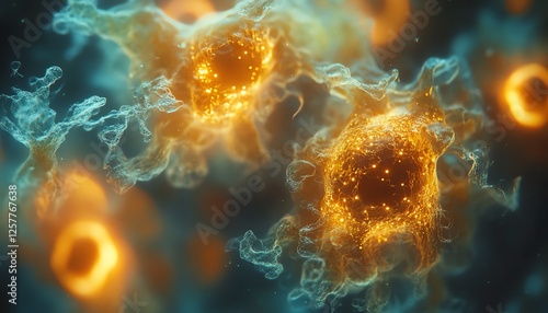 A dynamic, highmagnification view of algae cells interacting with light, showcasing their tiny but complex structures, glowing and shimmering details, 8K macro photography photo