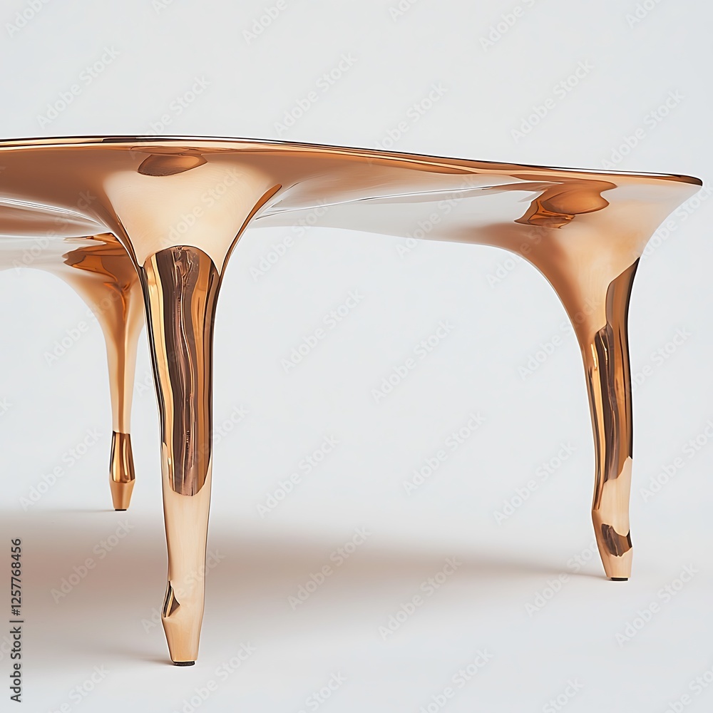 A gold table with legs that look like they are made of metal A gold table with legs that look like they are made of metal