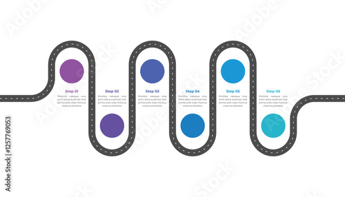 Roadmap infographic. 6 steps journey concept.