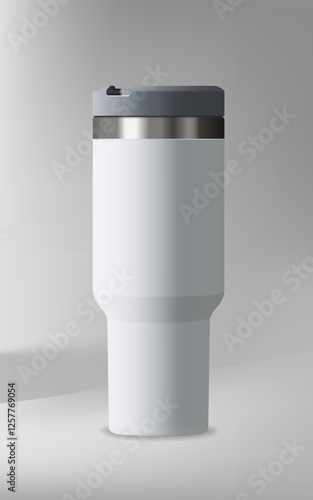 Tumbler bottle realistic mockup white color on white background for decoration