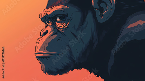 Majestic Gorilla Illustration with Warm Orange Tone photo