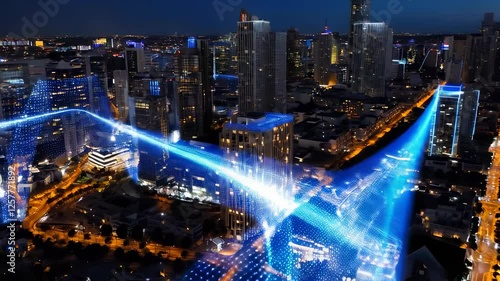 Night Cityscape with Laser Lights