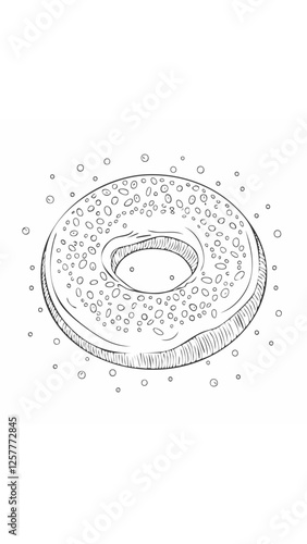 Bagel Donut Food Eatery Meal Coloring Kid Book Page in Black and White. Monochrome and Colored Samples
