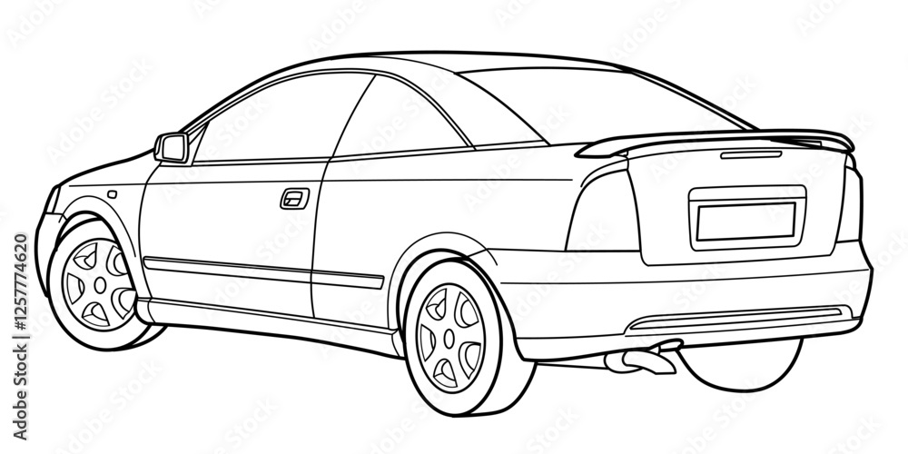 Сlassic sport coupe car from 90s, 00s, 3d side view. Different five view shot - front, rear, side and 3d. Outline doodle vector illustration Сlassic sport coupe car from 90s, 00s, 3d side view. Different five view shot - front, rear, side and 3d. Outline doodle vector illustration