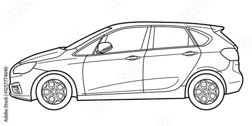 Classic family minivan bus car or compact van. Side view shot. Outline doodle vector illustration	
