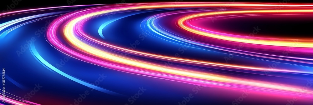Neon Lights Vector Illustration, Abstract Circular Light Trails With Blue And Pink Glowing Effect Neon Lights Vector Illustration, Abstract Circular Light Trails With Blue And Pink Glowing Effect