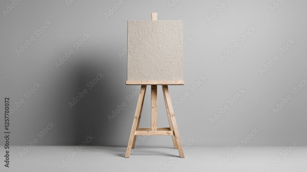 Blank Canvas on Wooden Easel, Studio Mockup, Design Template Blank Canvas on Wooden Easel, Studio Mockup, Design Template
