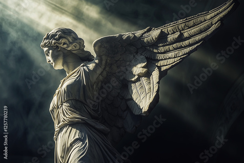 Goddess of victory Nike (Victoria). Marble statue. Ancient Greek and Roman mythology.