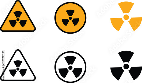 Set of radiation hazard signs. nuclear Radiation chemical biological icon set, Toxic sign, Biohazard symbol, Vector illustration