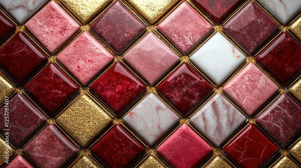 Fototapeta premium Red, pink, and gold diamond tiles background