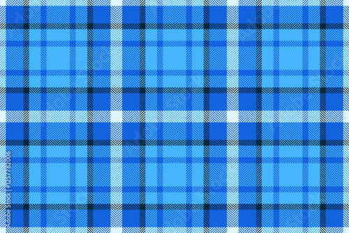 Kilt seamless textile pattern, factory vector plaid background. Curve tartan check fabric texture in royal azure and cyan colors.