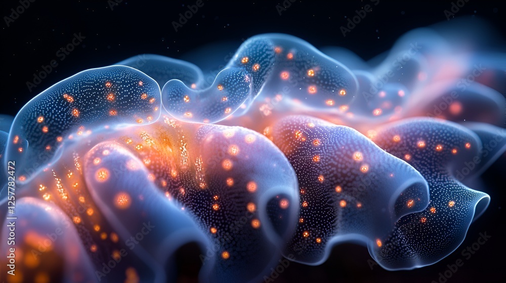 Abstract sea slug, glowing, underwater, scientific study Abstract sea slug, glowing, underwater, scientific study