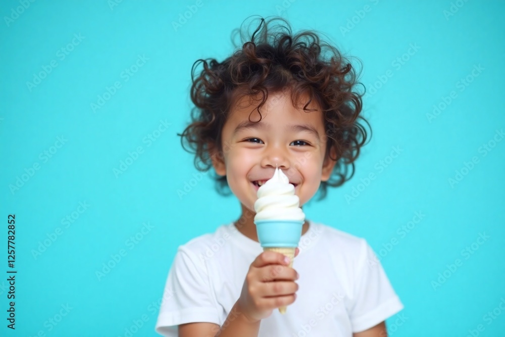 young child with curly hair holding colorful ice cream cone young child with curly hair holding colorful ice cream cone