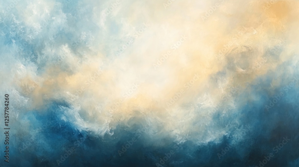 Fototapeta premium Golden sunrise through cloudscape, ethereal, calming background for design