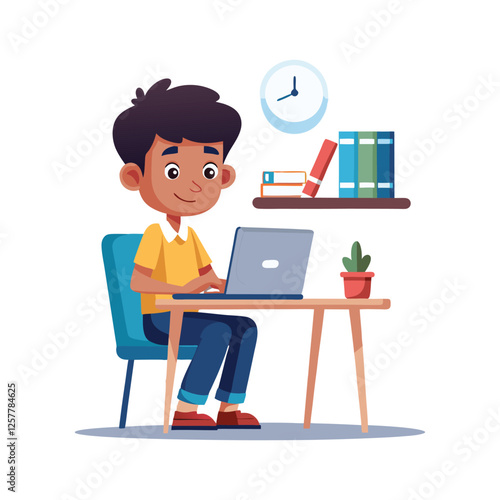 cartoon working on computer