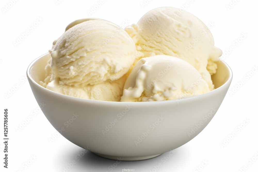 Creamy Vanilla Ice Cream Scoops Served in a Elegant White Bowl on a Bright Background for Summertime Treats and Dessert Recipes Creamy Vanilla Ice Cream Scoops Served in a Elegant White Bowl on a Bright Background for Summertime Treats and Dessert Recipes