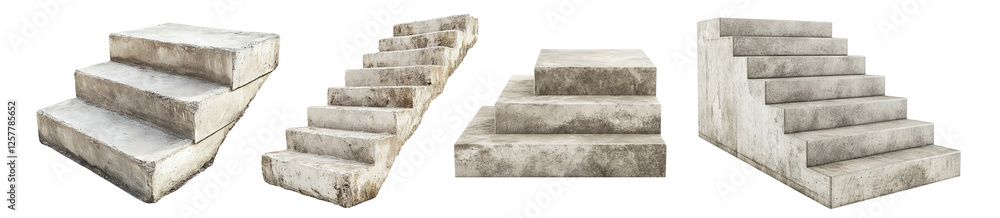 Set of concrete stairs, isolated on transparent cutout background Set of concrete stairs, isolated on transparent cutout background
