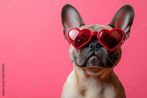 Cute Dog in Heart-Shaped Sunglasses