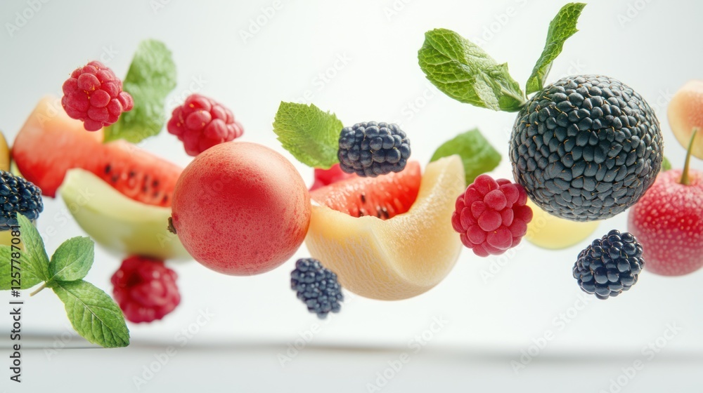 Fresh summer fruits levitating. Fresh summer fruits levitating.