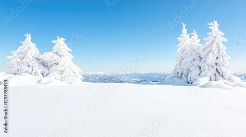 Wallpaper Mural Snowy mountain top, pristine winter landscape, trees covered in frost, panoramic view, for a peaceful winter scene Torontodigital.ca