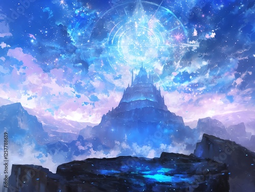A fantasy anime-style Fortress of Solitude emits a mystical, ethereal radiance
