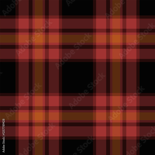 Flow check fabric tartan, french plaid vector background. Menswear pattern texture textile seamless in red and black colors.