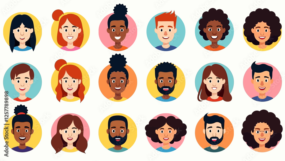 different human profiles are presented with various skin tones and expressions. A modern illustration suitable for social media avatars or character design. different human profiles are presented with various skin tones and expressions. A modern illustration suitable for social media avatars or character design.