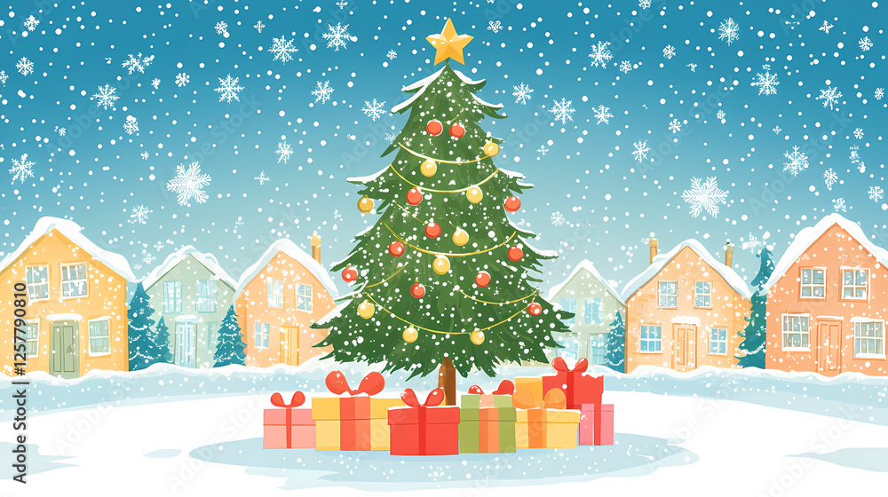 Naklejka premium Christmas tree winter illustration