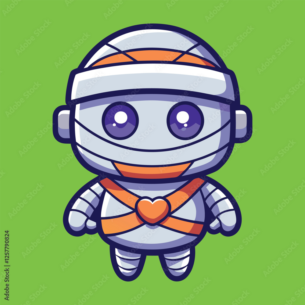 Fototapeta premium Cute cartoon mummy robot halloween character