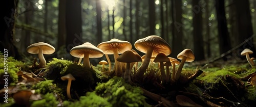 A closeup of intriguing fungi sprouting from the forest floor inviting exploration into the unique and whimsical world of mushrooms