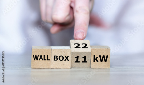 Cubes form the expression 'wallbox 11 kW' and 'wallbox 22kW'. Symbol for the charging capacity of an electric car. photo