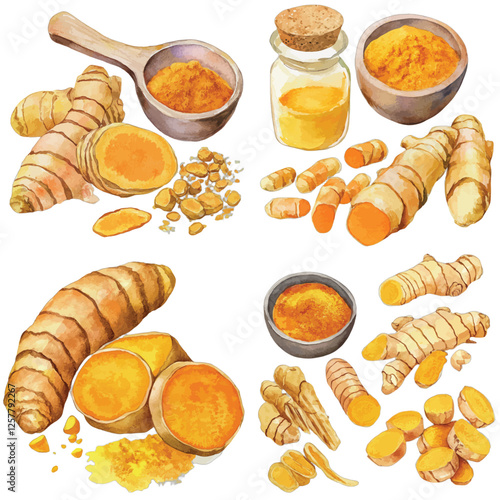 curcumin watercolor hand drawn illustration concept