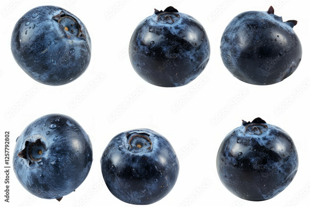 Close-up of fresh blueberries on white background. Artificial intelligence image Close-up of fresh blueberries on white background. Artificial intelligence image